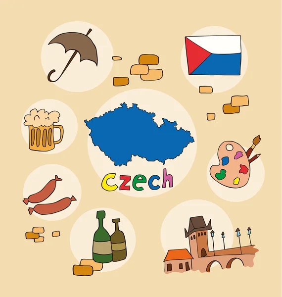Theczech 만화 국가의 고립 된 세계의 국가 단면도의 집합 — 스톡 벡터