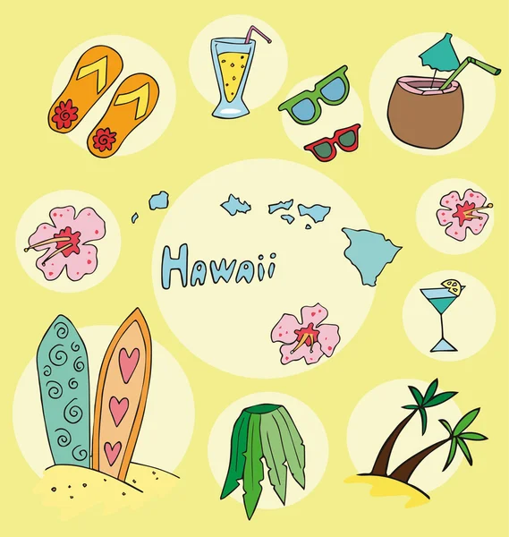O conjunto de perfil nacional do estado cartoon hawaii do mundo isolado —  Vetores de Stock