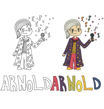 Uyumluluk karakteri ile çocukların farklı adlarla resim boyama için basit çizim karikatür