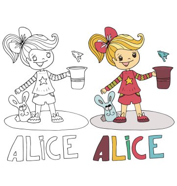 Uyumluluk karakteri ile çocukların farklı adlarla resim boyama için basit çizim karikatür