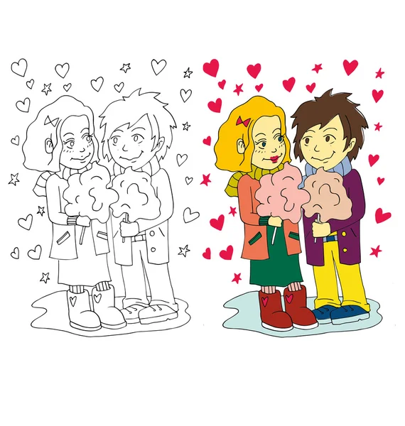 L'image de dessin animé du couple pour la couleur de la Saint-Valentin et pour la coloration isolée — Image vectorielle