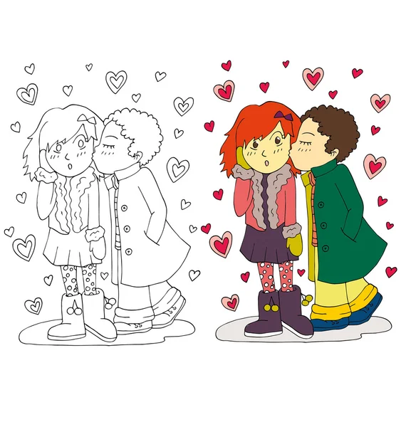 L'image de dessin animé du couple pour la couleur de la Saint-Valentin et pour la coloration isolée — Image vectorielle