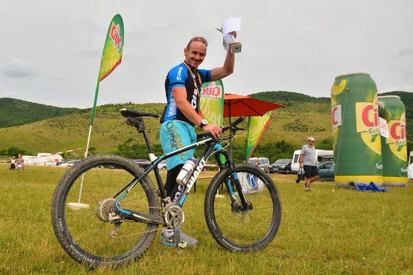 Mountain biking winner of the competition — Stok fotoğraf