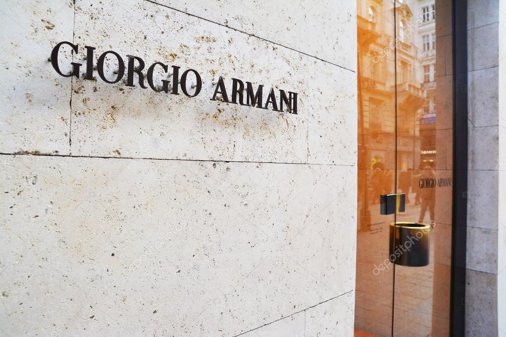 Vienna, Austria - April 5, 2015. Entrance of a Giorgio Armani shop in Vienna, Austria. Shot taken on April 5th, 2015