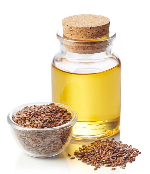 Linseed oil and linseeds — Stock Photo, Image