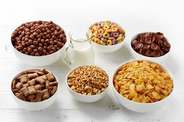 Bowls of various cereals — Stock Photo, Image