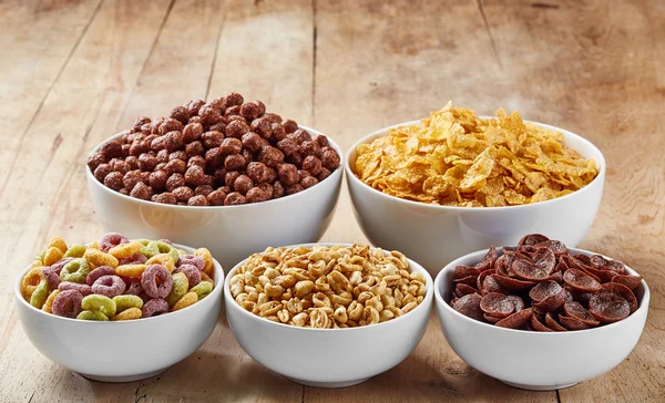 Bowls of various cereals — Stock Photo, Image