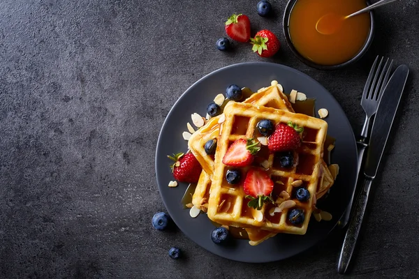 Plate of belgian waffles — Stock Photo, Image