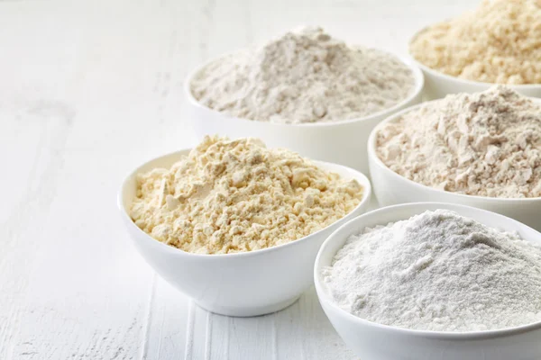 Bowls of gluten free flour — Stock Photo, Image