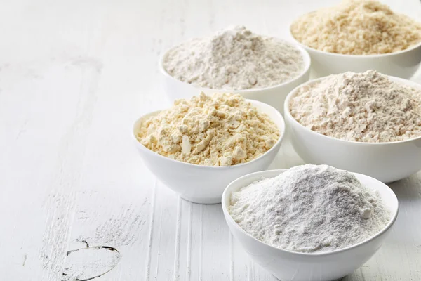 Bowls of gluten free flour — Stock Photo, Image