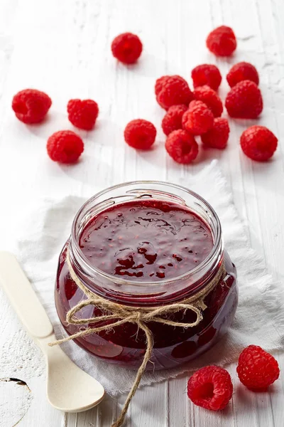 Jar of raspberry jam — Stock Photo, Image