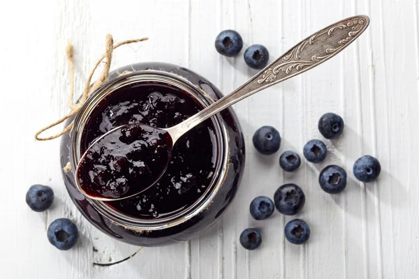 Jar of blueberry jam — Stock Photo, Image