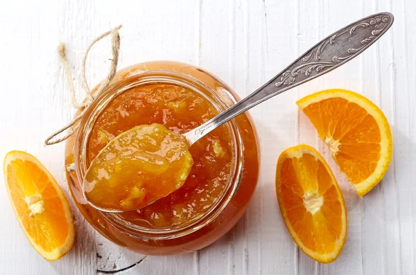 Jar of orange jam — Stock Photo, Image