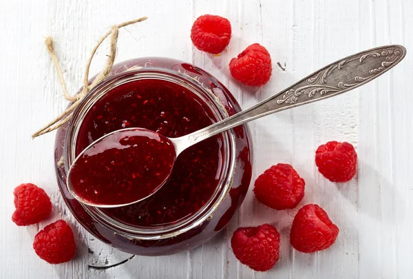 Jar of raspberry jam — Stock Photo, Image