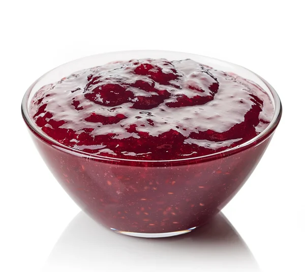 Bowl of raspberry jam — Stock Photo, Image