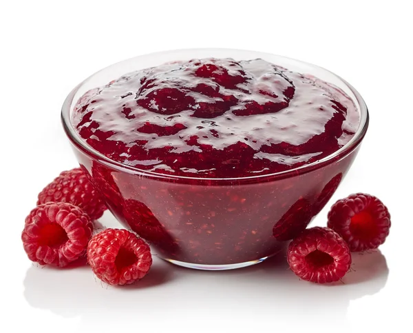 Bowl of raspberry jam — Stock Photo, Image