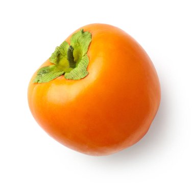 Beyaz arka planda izole edilmiş taze olgun hurma meyvesi, üst görünüm