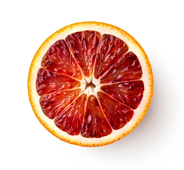 Half Slice Fresh Ripe Red Blood Orange Fruit Isolated White — Stock Photo, Image