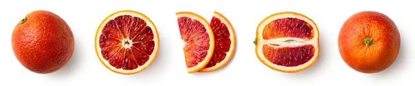 Fruta Naranja Sangre Roja Entera Mitad Rebanada Aislada Sobre Fondo —  Fotos de Stock