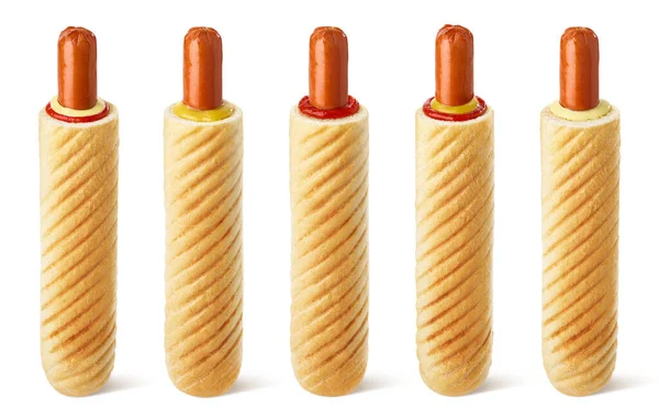 Set Van Franse Hotdogs Met Verschillende Sauzen Ketchup Mosterd Mayonaise — Stockfoto