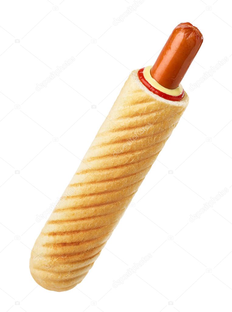 French hot dog with ketchup and mayonnaise isolated on white background
