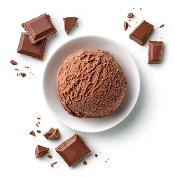 Миска Коричневого Шоколадного Морозива Ізольована Білому Тлі Вид Зверху — стокове фото