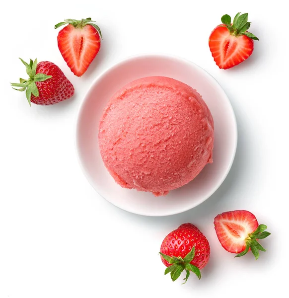 Ice cream ball with strawberry pieces Stock Photo by magone