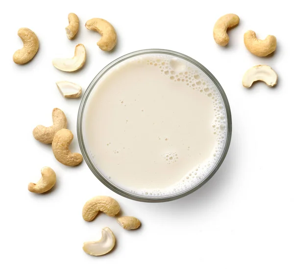 Стакан Веганского Кешью Молоко Изолированы Белом Фоне Вид Сверху Молочные — стоковое фото