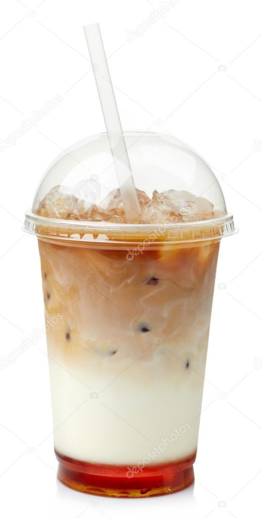 Iced Coffee Latte In Takeaway Cup Isolated On White Background
