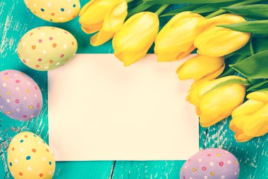 Easter eggs, tulips and card clipart
