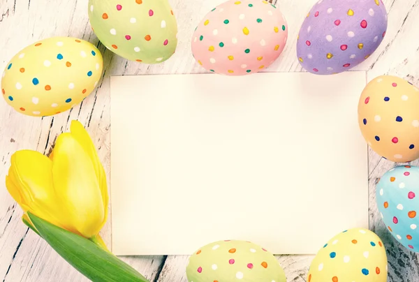 Easter eggs and card — Stock Photo, Image