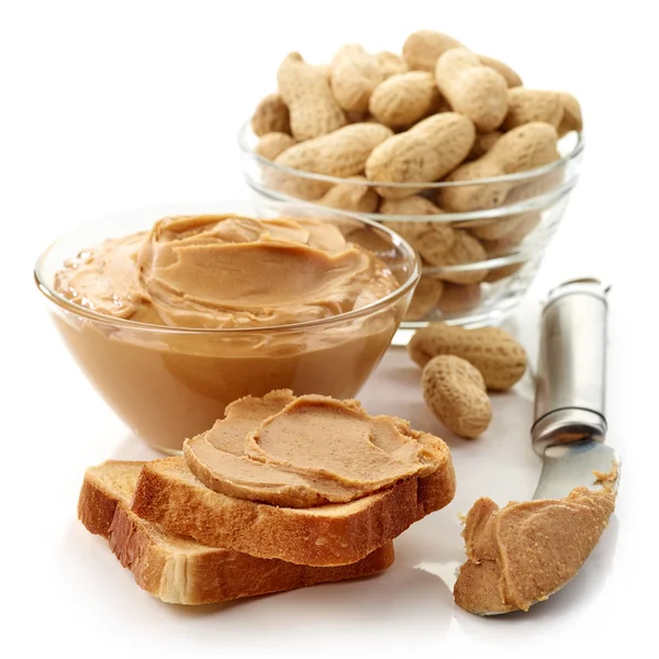 Peanut butter sandwich, peanut butter and peanuts Royalty Free Stock Images