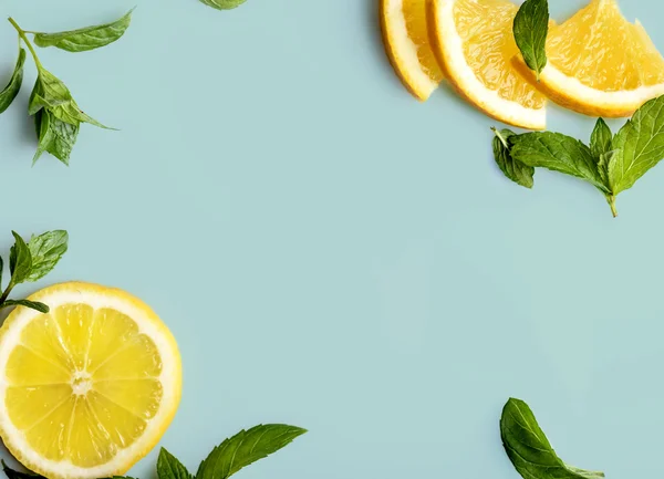 Citrus on retro mint background