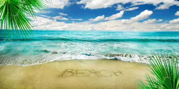 Raj Letnie Wakacje Tropikalnym Kurorcie Wyspiarskim Piaszczystą Plażą Palmą Błękitnym — Zdjęcie stockowe