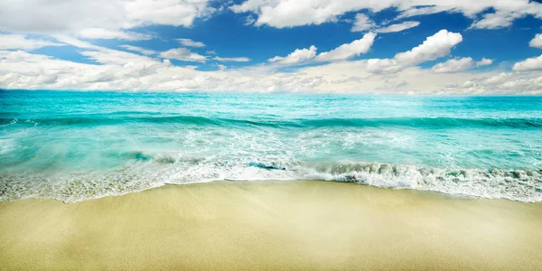 Парадиз Летний Отдых Курорте Эль Песчаным Пляжем Синим Морем Панорама — стоковое фото