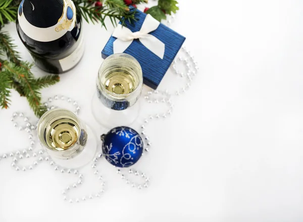 Champagne and christmas decoration — Stock Photo, Image