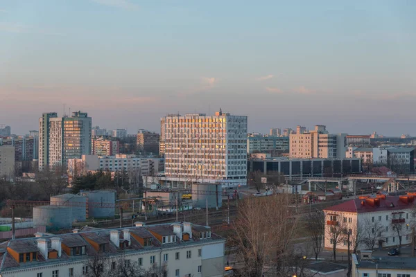 Minsk roofs of houses at sunset. Urban landscape