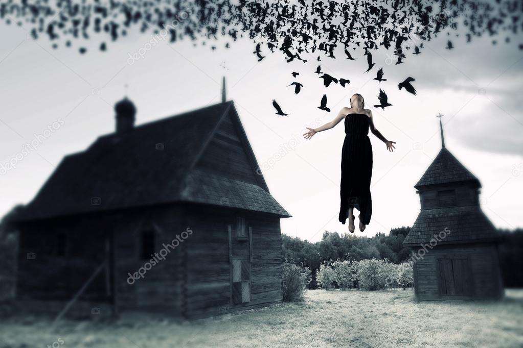 Witch floating in the air. 