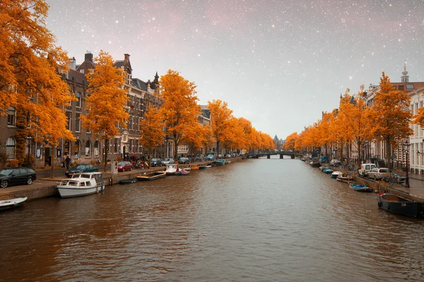 Amsterdam sonbahar gece — Stok fotoğraf