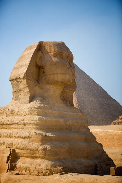 Guardian Sphinx guarding the tombs of the pharaohs in Giza. Royalty Free Stock Images