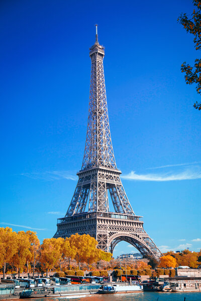 Seine in Paris with Eiffel tower in autumn season. Travel to Europe and France