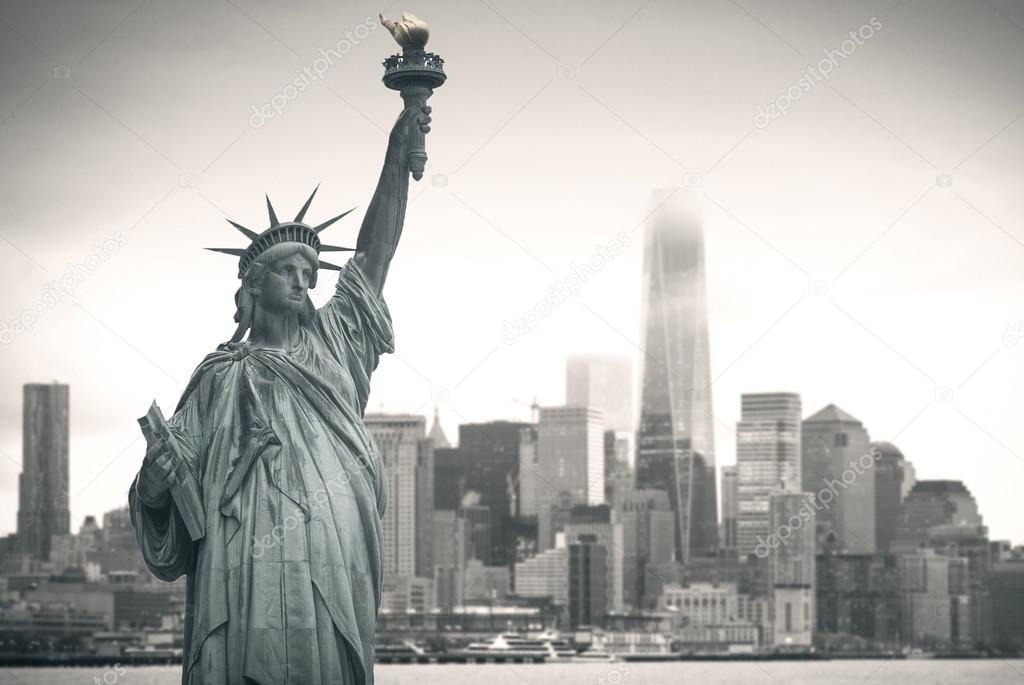 Manhattan. Statue of Liberty with cityscape in the background