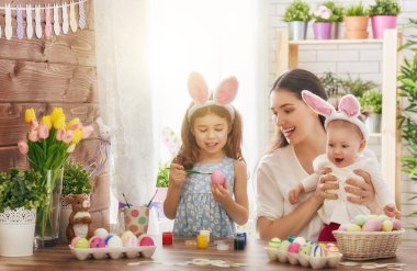 family preparing for Easter clipart
