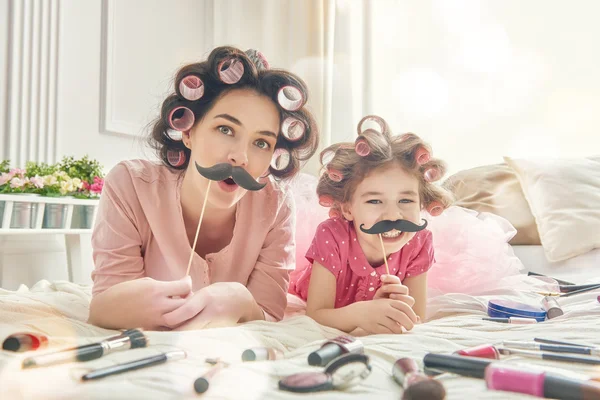 Funny family with a paper accessories — Stock Photo, Image