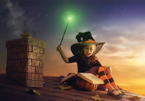 Little witch outdoors — Stock Photo, Image