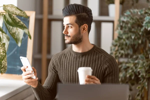 Happy Casual Young Man Working Laptop Home — Stock Photo, Image