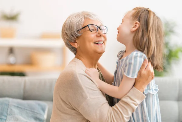 Nice Girl Her Grandmother Enjoy Sunny Morning Good Time Home — Stock Photo, Image