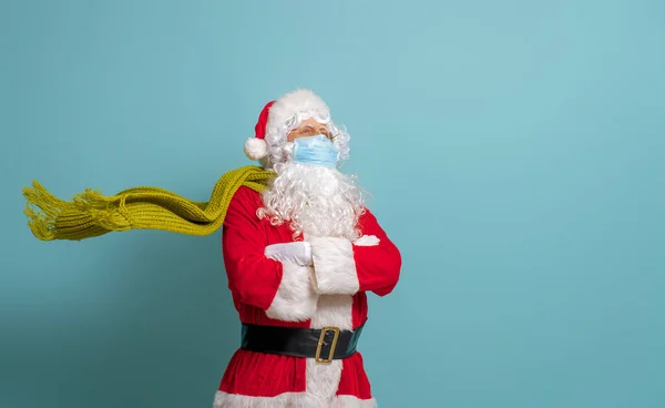 Buon Natale Buone Feste Babbo Natale Maschera Sfondo Colore Brillante — Foto Stock