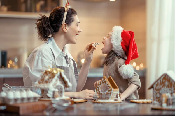 Feliz Navidad Felices Fiestas Preparación Familiar Comida Vacaciones Madre Hija — Foto de Stock