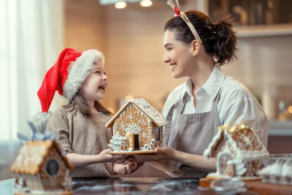 Feliz Navidad Felices Fiestas Preparación Familiar Comida Vacaciones Madre Hija — Foto de Stock